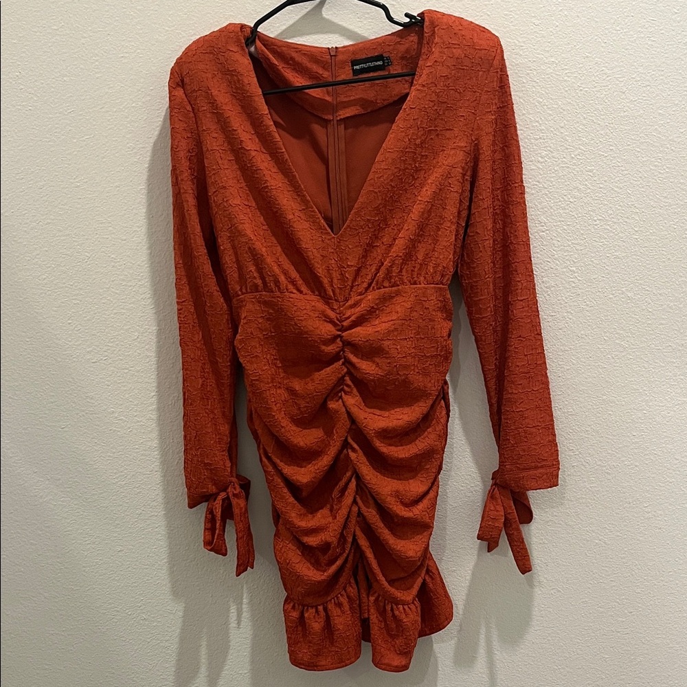 PrettyLittleThing Rust Long Sleeve Dress